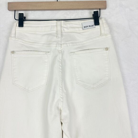 Judy Blue High Rise Wide Leg Crop Jeans Size 3/26 NEW White Raw Hem Button Fly - Picture 7 of 9
